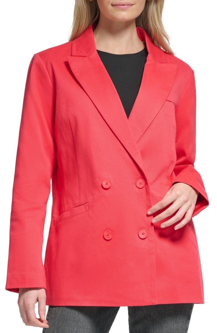 Levis Womens Medium Tailored Peak-Lapel Coral Double-Breasted Cotton Blazer XL